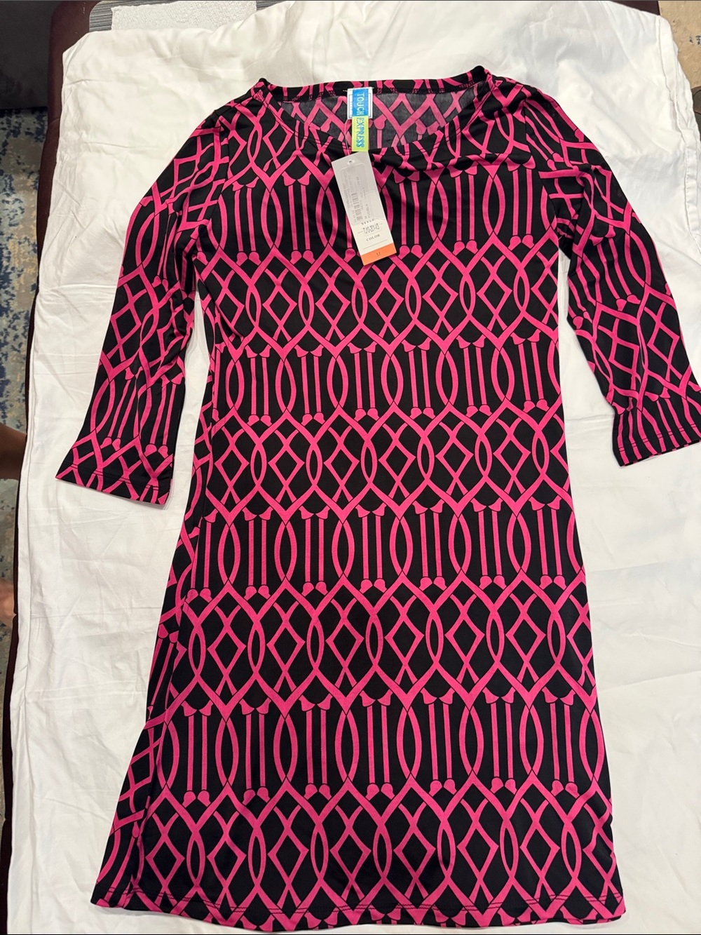 Express Pink and Black Geometric Long Sleeve Dress